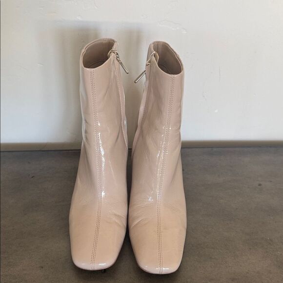 Sam Edelman CODIE 2 Shiny Patent Faux Leather Latte Chic Boots Square Toe Size 8 - Picture 2 of 12